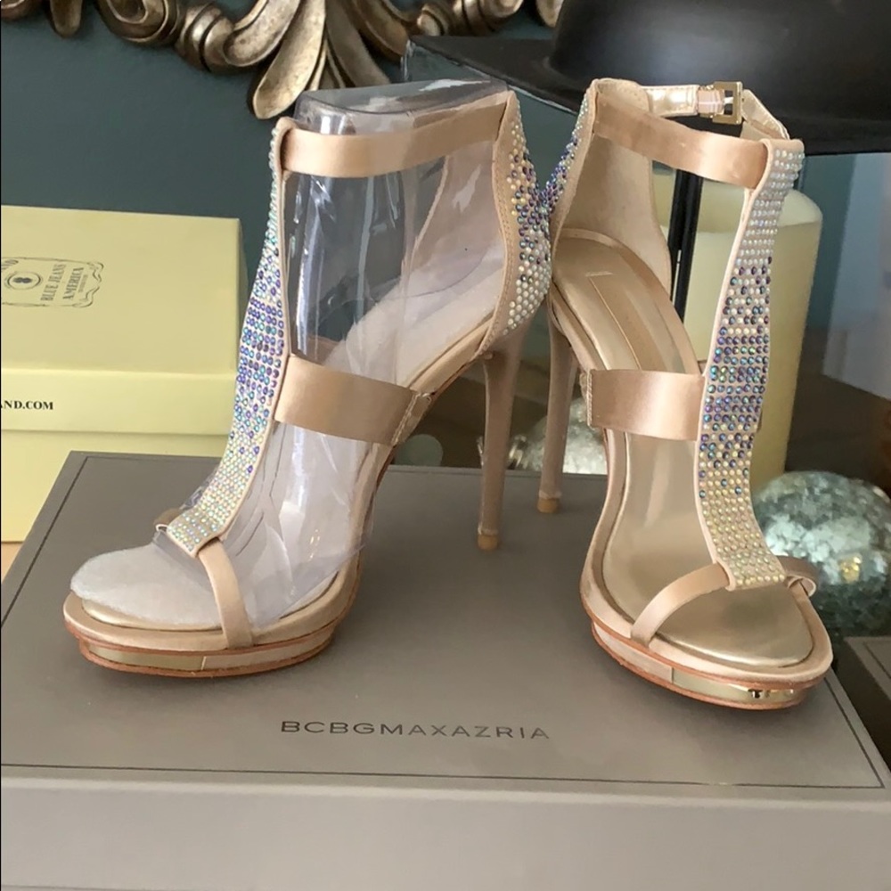 Satin beige high heels